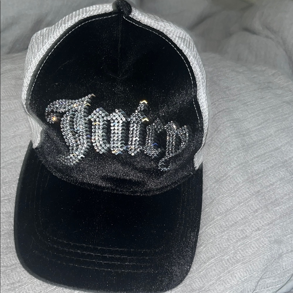 Black and White Cap with Rhinestone Design